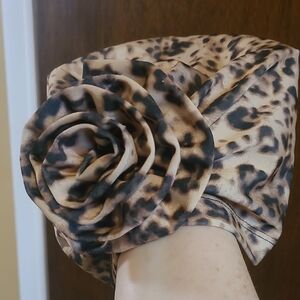 Leopard Print Head Wrap with Rose Detail